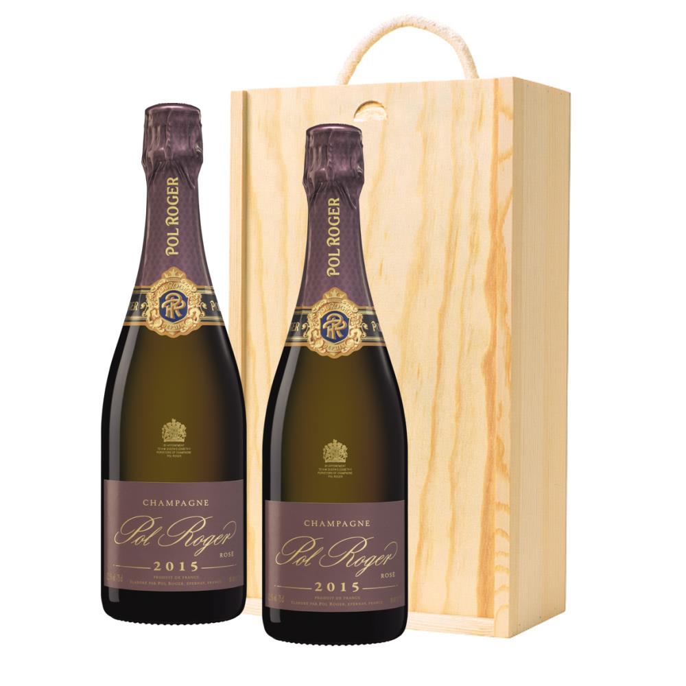 Pol Roger Vintage Rose 2015 Champagne 75cl Twin Pine Wooden Gift Box (2x75cl)